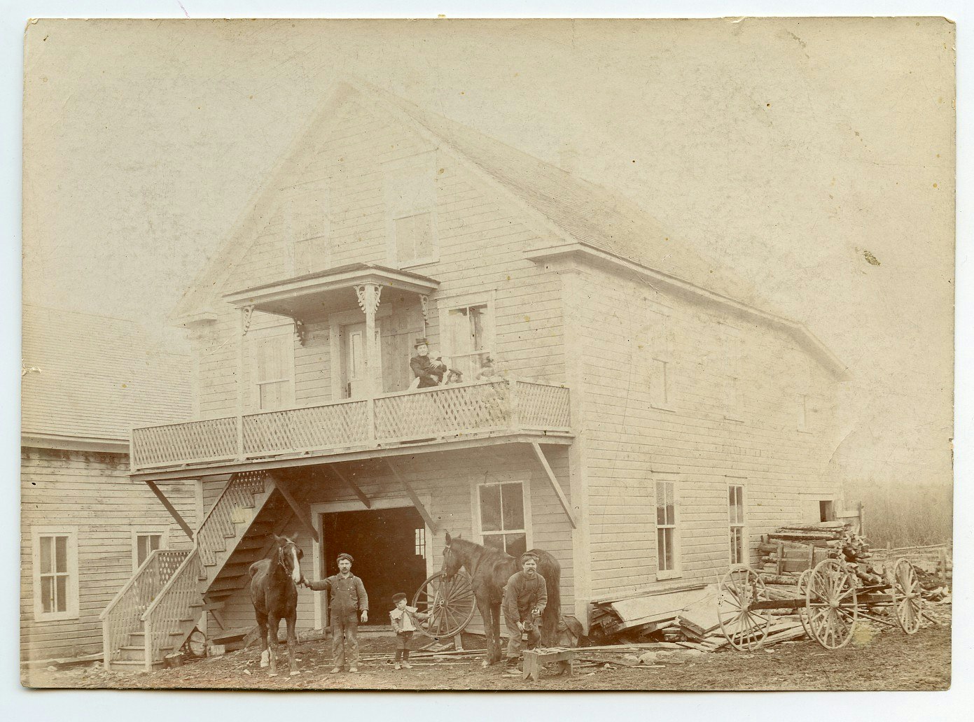 The Poulin-LaVerdiere family at their rural home in Saint-variste-de-Forsyth, Qubec, Canada, ca. 1890s, albumen print, Picher/LaVerdiere Family Photograph Collection, Special Collections, Colby College Libraries (30093)