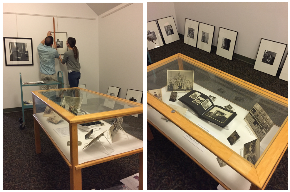 Installation of Jan Pieter van Voorst van Beests New Mainers series, with a selection of vintage family photographs from the Waterville area, Waterville Public Library, April 10, 2017. Photographs by Tanya Sheehan (30201)
