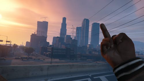 A study of perspective, screenshot from Grand Theft Auto V, 2015, by Roc Herms